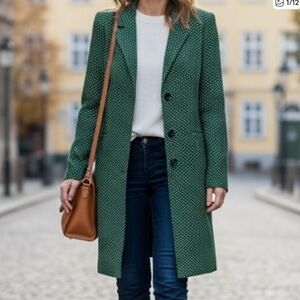 NEW Princess Highway Green and White Mini Polka Dot Long Blazer Blake Coat